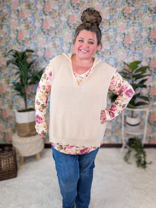 Lara Lightweight Sweater Knit Hooded Vest (2 Colors)-1- ShortSlv/Slvless Tops-WHITE BIRCH-Styled by Stacked - A Plus Size Women's Boutique in Lakeville, MN