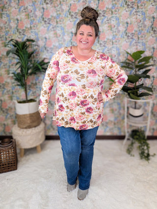 Morgana Mini Ruffle Long Sleeve in Florals-2- Long Sleeve Tops-MICHELLE MAE-Styled by Stacked - A Plus Size Women's Boutique in Lakeville, MN