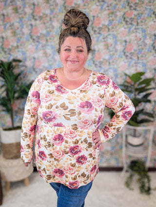 Morgana Mini Ruffle Long Sleeve in Florals-2- Long Sleeve Tops-MICHELLE MAE-Styled by Stacked - A Plus Size Women's Boutique in Lakeville, MN