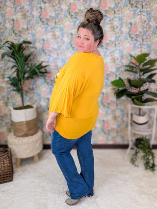 SALE- Spooky Season 3/4 Sleeve Luxe Tee in Yellow-6- Graphic Tops-SEW IN LOVE-Styled by Stacked - A Plus Size Women's Boutique in Lakeville, MN