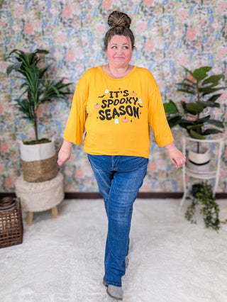 SALE- Spooky Season 3/4 Sleeve Luxe Tee in Yellow-6- Graphic Tops-SEW IN LOVE-Styled by Stacked - A Plus Size Women's Boutique in Lakeville, MN