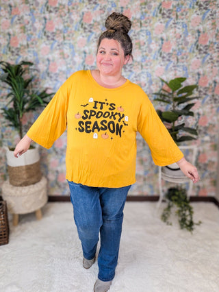 SALE- Spooky Season 3/4 Sleeve Luxe Tee in Yellow-6- Graphic Tops-SEW IN LOVE-Styled by Stacked - A Plus Size Women's Boutique in Lakeville, MN