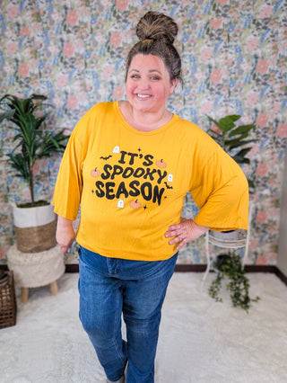 SALE- Spooky Season 3/4 Sleeve Luxe Tee in Yellow-6- Graphic Tops-SEW IN LOVE-Styled by Stacked - A Plus Size Women's Boutique in Lakeville, MN