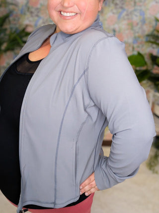 Riley Athletic Zip-up with Thumbholes (2 colors)-4- Overlayer Tops-WHITE BIRCH-Styled by Stacked - A Plus Size Women's Boutique in Lakeville, MN