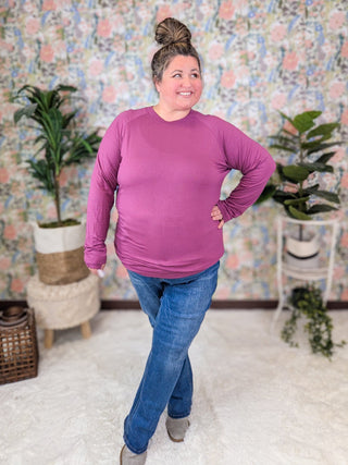 Blair Mockneck Long Sleeve w/Thumbholes in SOLIDS-2- Long Sleeve Tops-MICHELLE MAE-Styled by Stacked - A Plus Size Women's Boutique in Lakeville, MN
