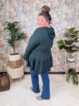 Maria Tiered Hoodie in Thermal Knit Jewel Green-2- Long Sleeve Tops-BE STAGE-Styled by Stacked - A Plus Size Women's Boutique in Lakeville, MN