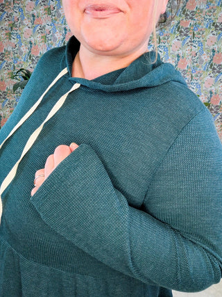 Maria Tiered Hoodie in Thermal Knit Jewel Green-2- Long Sleeve Tops-BE STAGE-Styled by Stacked - A Plus Size Women's Boutique in Lakeville, MN