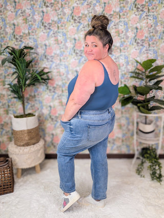 RFM High Rise Tummy Control Straight Leg in Sanded Medium-9- Bottoms Denim-RFM-Styled by Stacked - A Plus Size Women's Boutique in Lakeville, MN