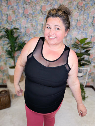 Hadley Mesh Accent Athletic Tank (2 Colors)-1- ShortSlv/Slvless Tops-WHITE BIRCH-Styled by Stacked - A Plus Size Women's Boutique in Lakeville, MN