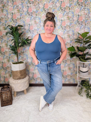 RFM High Rise Tummy Control Straight Leg in Sanded Medium-9- Bottoms Denim-RFM-Styled by Stacked - A Plus Size Women's Boutique in Lakeville, MN