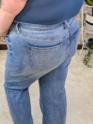 RFM High Rise Tummy Control Straight Leg in Sanded Medium-9- Bottoms Denim-RFM-Styled by Stacked - A Plus Size Women's Boutique in Lakeville, MN