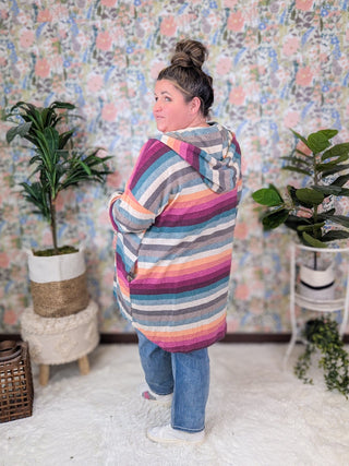 Patsy Multi Stripe Button Front Hooded Cardigan-4- Overlayer Tops-HEIMISH-Styled by Stacked - A Plus Size Women's Boutique in Lakeville, MN