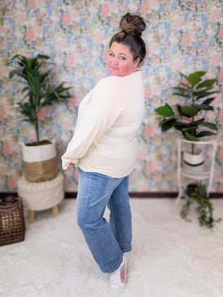 SALE- Boo-Haw Long Sleeve Henley in Cream-6- Graphic Tops-SEW IN LOVE-Styled by Stacked - A Plus Size Women's Boutique in Lakeville, MN