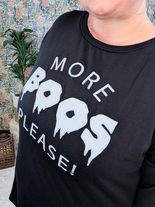 SALE- More Boos Short Sleeve Sweatshirt-Tee in Black-6- Graphic Tops-SEW IN LOVE-Styled by Stacked - A Plus Size Women's Boutique in Lakeville, MN