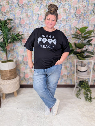 SALE- More Boos Short Sleeve Sweatshirt-Tee in Black-6- Graphic Tops-SEW IN LOVE-Styled by Stacked - A Plus Size Women's Boutique in Lakeville, MN