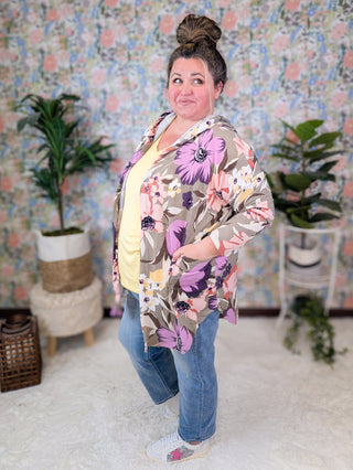 Shaylee Bold Floral Open Front Hooded Cardigan-4- Overlayer Tops-HEIMISH-Styled by Stacked - A Plus Size Women's Boutique in Lakeville, MN