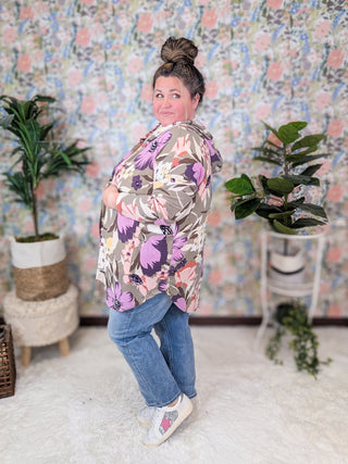 Shaylee Bold Floral Open Front Hooded Cardigan-4- Overlayer Tops-HEIMISH-Styled by Stacked - A Plus Size Women's Boutique in Lakeville, MN