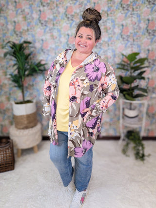 Shaylee Bold Floral Open Front Hooded Cardigan-4- Overlayer Tops-HEIMISH-Styled by Stacked - A Plus Size Women's Boutique in Lakeville, MN