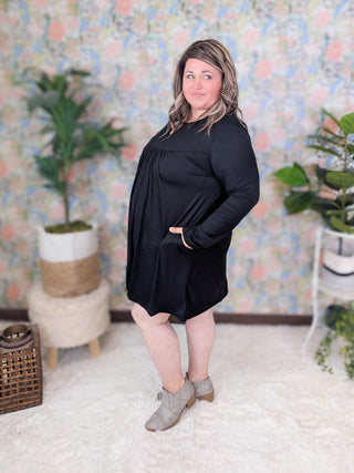 Cece Lightweight Long Sleeve Black Dress w/Keyhole-11- Dress/Romp/Jump-WHITE BIRCH-Styled by Stacked - A Plus Size Women's Boutique in Lakeville, MN