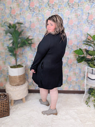Cece Lightweight Long Sleeve Black Dress w/Keyhole-11- Dress/Romp/Jump-WHITE BIRCH-Styled by Stacked - A Plus Size Women's Boutique in Lakeville, MN