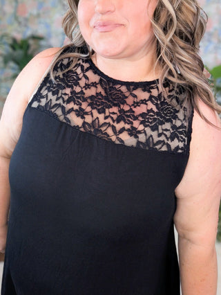 Mayson Lace Topped Sleeveless Dress in Black-11- Dress/Romp/Jump-EMERALD-Styled by Stacked - A Plus Size Women's Boutique in Lakeville, MN