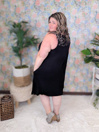 Mayson Lace Topped Sleeveless Dress in Black-11- Dress/Romp/Jump-EMERALD-Styled by Stacked - A Plus Size Women's Boutique in Lakeville, MN