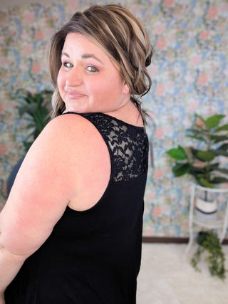 Mayson Lace Topped Sleeveless Dress in Black-11- Dress/Romp/Jump-EMERALD-Styled by Stacked - A Plus Size Women's Boutique in Lakeville, MN