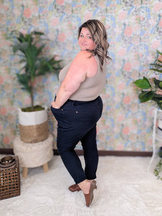 Judy Blue Tummy Control Skinny in Dark Navy-9- Bottoms Denim-Judy Blue-Styled by Stacked - A Plus Size Women's Boutique in Lakeville, MN