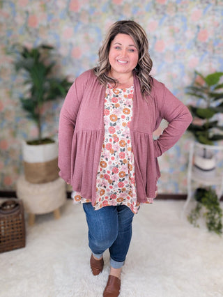 Veronica Tiered Ribbed Cardigan in Solids (3 Colors)-4- Overlayer Tops-BE STAGE-Styled by Stacked - A Plus Size Women's Boutique in Lakeville, MN