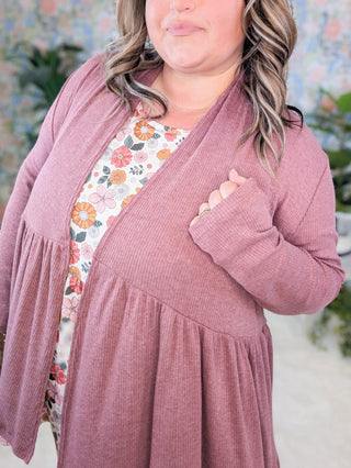 Veronica Tiered Ribbed Cardigan in Solids (3 Colors)-4- Overlayer Tops-BE STAGE-Styled by Stacked - A Plus Size Women's Boutique in Lakeville, MN