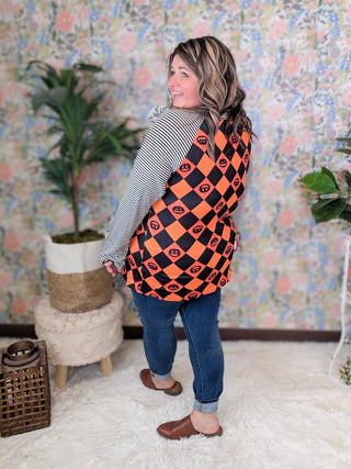 SALE- Jacko Long Sleeve Raglan in Halloween Argyle-2- Long Sleeve Tops-HEIMISH-Styled by Stacked - A Plus Size Women's Boutique in Lakeville, MN