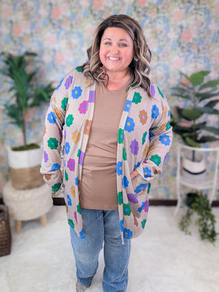 Mandy Mod Floral Print Open Cardigan w/Pockets (2 Colors)-4- Overlayer Tops-HEIMISH-Styled by Stacked - A Plus Size Women's Boutique in Lakeville, MN