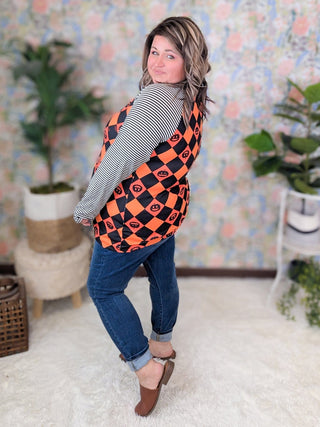 SALE- Jacko Long Sleeve Raglan in Halloween Argyle-2- Long Sleeve Tops-HEIMISH-Styled by Stacked - A Plus Size Women's Boutique in Lakeville, MN