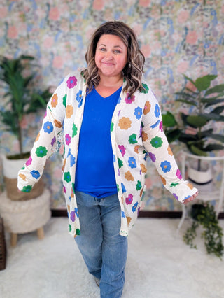 Mandy Mod Floral Print Open Cardigan w/Pockets (2 Colors)-4- Overlayer Tops-HEIMISH-Styled by Stacked - A Plus Size Women's Boutique in Lakeville, MN