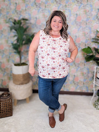 Livi Stretchy Scoopneck Tank in Florals (3 Colors)-1- ShortSlv/Slvless Tops-MICHELLE MAE-Styled by Stacked - A Plus Size Women's Boutique in Lakeville, MN