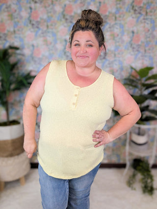 Agnes Ribbed Henley Tank in Heathered Solids-1- ShortSlv/Slvless Tops-WHITE BIRCH-Styled by Stacked - A Plus Size Women's Boutique in Lakeville, MN