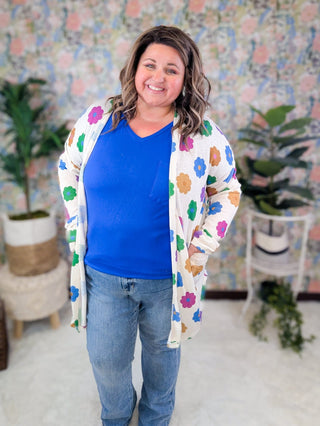 Mandy Mod Floral Print Open Cardigan w/Pockets (2 Colors)-4- Overlayer Tops-HEIMISH-Styled by Stacked - A Plus Size Women's Boutique in Lakeville, MN