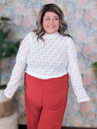 Winnie Daisy Mesh Long Sleeve Mockneck in Ivory-2- Long Sleeve Tops-WHITE BIRCH-Styled by Stacked - A Plus Size Women's Boutique in Lakeville, MN