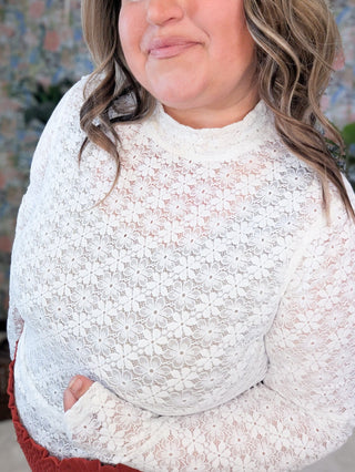 Winnie Daisy Mesh Long Sleeve Mockneck in Ivory-2- Long Sleeve Tops-WHITE BIRCH-Styled by Stacked - A Plus Size Women's Boutique in Lakeville, MN