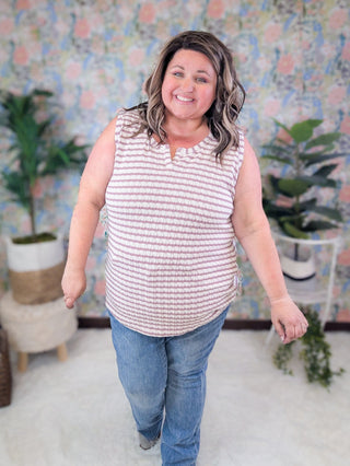 Stella Sweater Knit Slit Neck Tank in Stripes-1- ShortSlv/Slvless Tops-MICHELLE MAE-Styled by Stacked - A Plus Size Women's Boutique in Lakeville, MN
