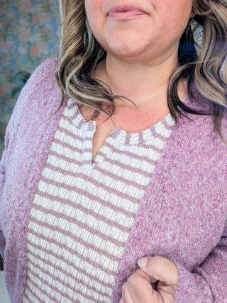 Stella Sweater Knit Slit Neck Tank in Stripes-1- ShortSlv/Slvless Tops-MICHELLE MAE-Styled by Stacked - A Plus Size Women's Boutique in Lakeville, MN