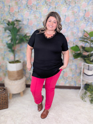 River Eyelash Lace Vneck Top in Black-1- ShortSlv/Slvless Tops-HEIMISH-Styled by Stacked - A Plus Size Women's Boutique in Lakeville, MN