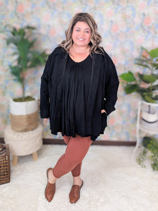 Campbell Light Corduroy Shacket w/Granny Square Back-4- Overlayer Tops-lime chili-Styled by Stacked - A Plus Size Women's Boutique in Lakeville, MN