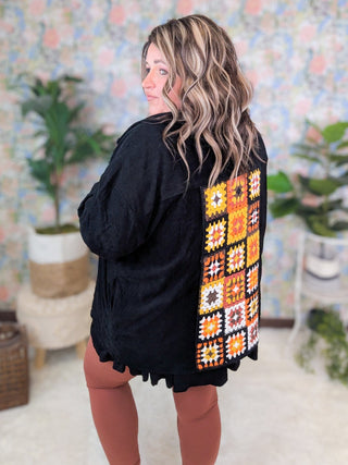 Campbell Light Corduroy Shacket w/Granny Square Back-4- Overlayer Tops-lime chili-Styled by Stacked - A Plus Size Women's Boutique in Lakeville, MN