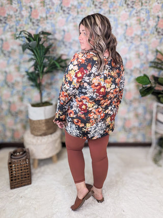 Mina Long Sleeve Button Babydoll in Fall Floral-2- Long Sleeve Tops-HEIMISH-Styled by Stacked - A Plus Size Women's Boutique in Lakeville, MN