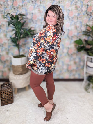 Mina Long Sleeve Button Babydoll in Fall Floral-2- Long Sleeve Tops-HEIMISH-Styled by Stacked - A Plus Size Women's Boutique in Lakeville, MN