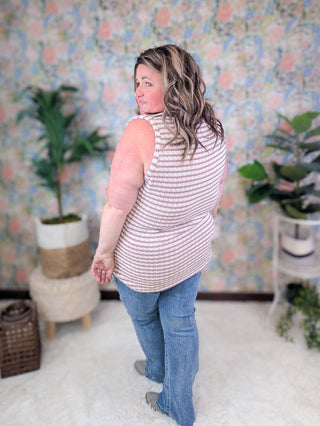Stella Sweater Knit Slit Neck Tank in Stripes-1- ShortSlv/Slvless Tops-MICHELLE MAE-Styled by Stacked - A Plus Size Women's Boutique in Lakeville, MN