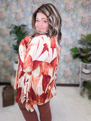 Dominique Long Sleeve Watercolor Painted Top in Rust, Ivory + Gold-2- Long Sleeve Tops-Shopin LA-Styled by Stacked - A Plus Size Women's Boutique in Lakeville, MN