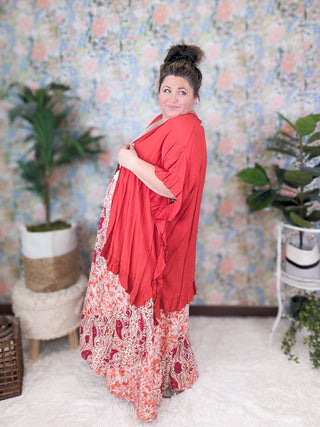 Chelsie Pull On Maxi Skirt in Orange + Fuchsia Boho-10- Bottoms Non-Denim-WHITE BIRCH-Styled by Stacked - A Plus Size Women's Boutique in Lakeville, MN