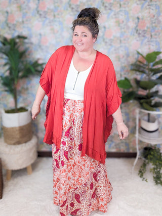 Chelsie Pull On Maxi Skirt in Orange + Fuchsia Boho-10- Bottoms Non-Denim-WHITE BIRCH-Styled by Stacked - A Plus Size Women's Boutique in Lakeville, MN